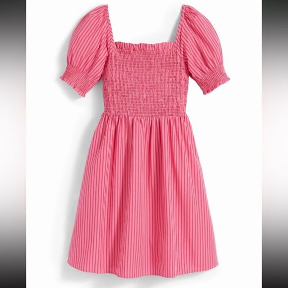 Draper James Smocked Bodice Pink Striped Summer Mini Dress M - Picture 1 of 9